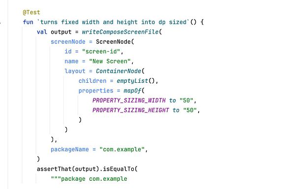 The image displays a code snippet for a unit test in Kotlin.