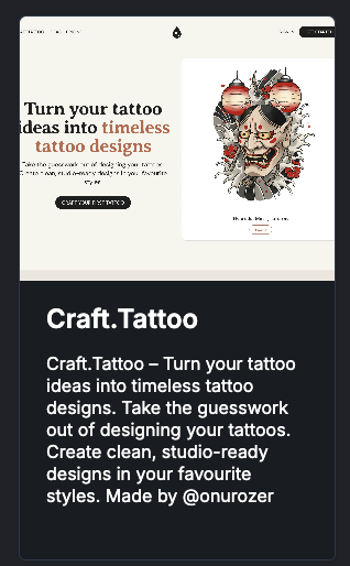 The image features a promotional layout for Craft.Tattoo, showcasing tattoo design services.