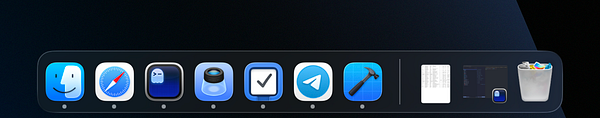 Top row of open application icons on a Mac Dock, all with blue-themed icons.
