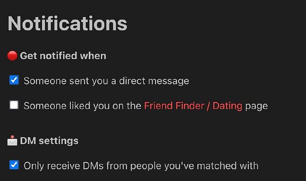 User interface screen titled 'Set Messaging Preferences' displaying options to restrict messages to friends or dating matches, including toggle switches, explanation text, and a save button.