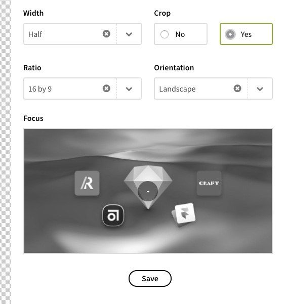 The image displays a user interface for adjusting crop settings in a design tool.
