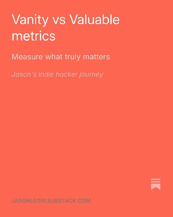 A minimalist promotional graphic for a newsletter about prioritizing valuable metrics over vanity metrics by Jason Leow.