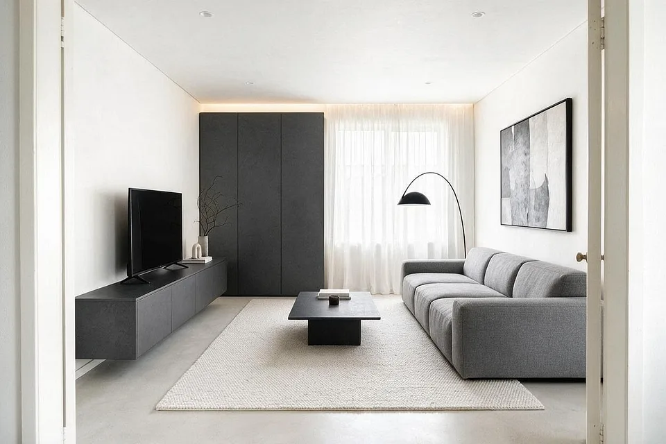 A Minimalist living room in the Monochrome palette