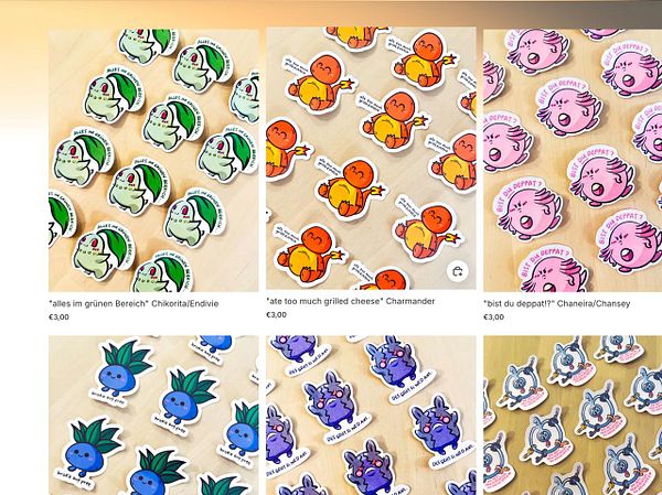 The image displays a collection of colorful stickers featuring various cartoon characters and playful text.