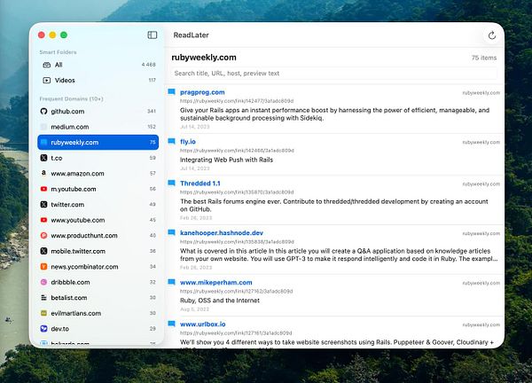 Screenshot of Reminders app on macOS with a Reading List category containing two notes.