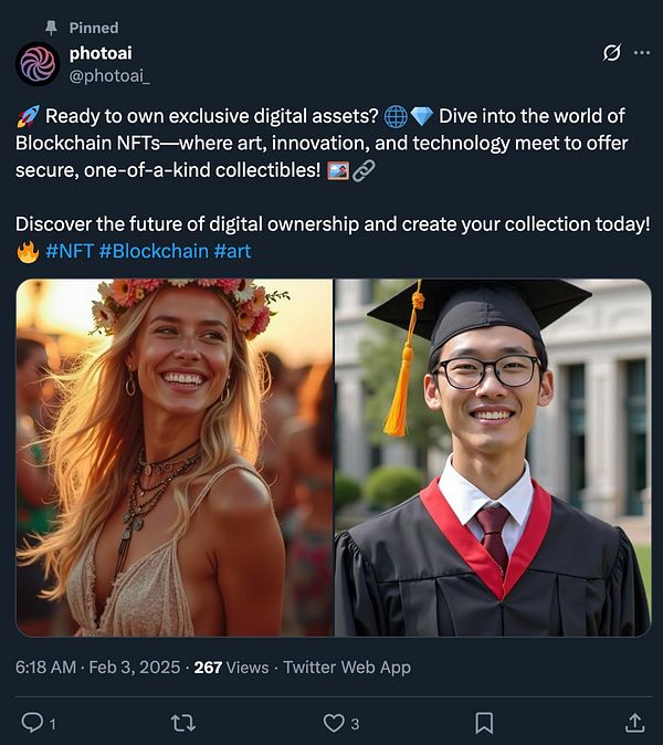 The image features a split-screen of two individuals: a smiling woman in a floral crown and a young man in graduation attire.