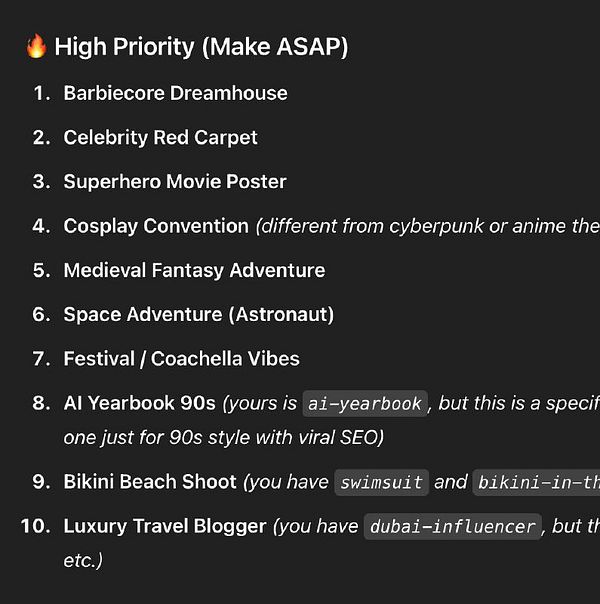 A task list highlighting high-priority creative projects with a focus on various themes.