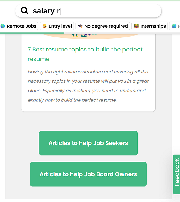 The image displays a webpage section focused on resume topics with links for job seekers and job board owners.