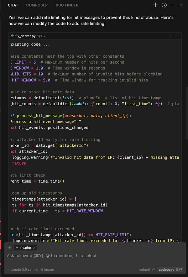 The image displays a code snippet for implementing rate limiting in a server script to prevent abuse from attackers.