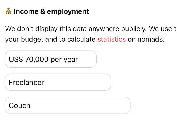 The image displays a user interface for inputting income and employment details.