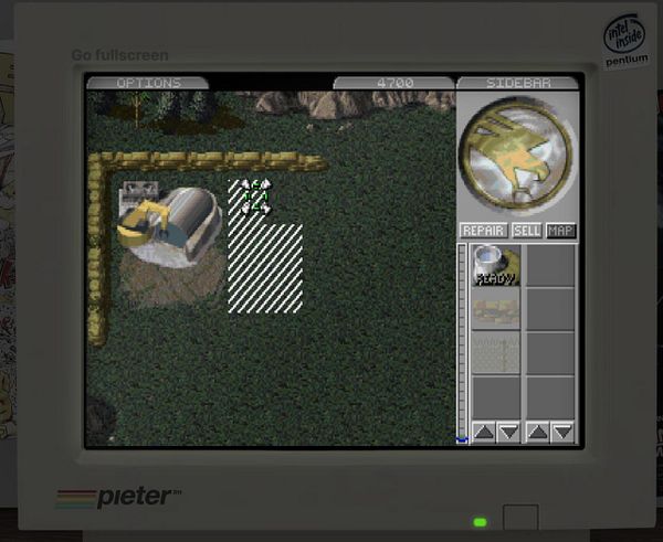 The image displays a gameplay screen from the classic game Command & Conquer 1 on a retro computer monitor.