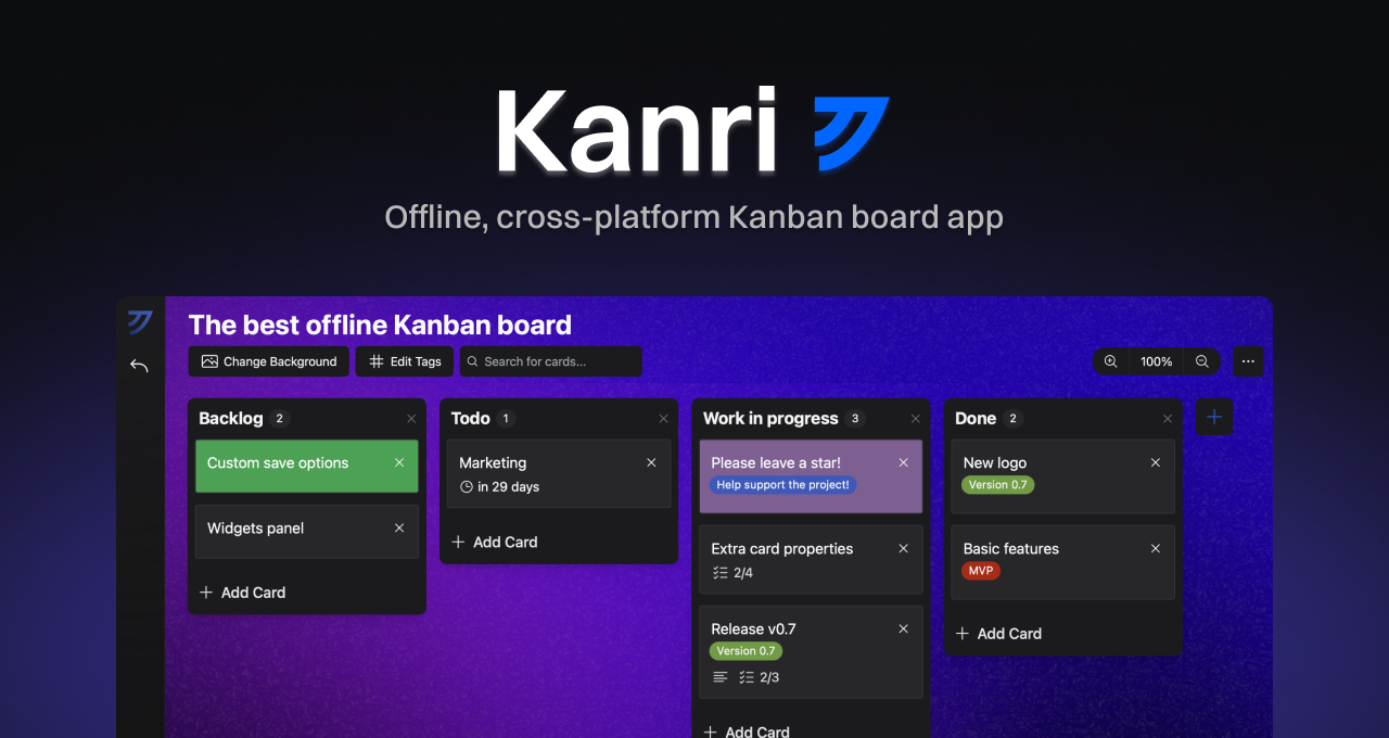 Kanri: Fully offline, modern and minimalist Kanban board | BetaList