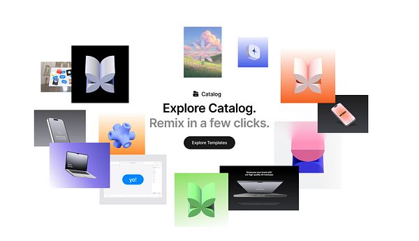 A vibrant collage showcasing various design elements and templates for a digital catalog.