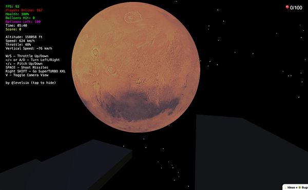 A digital simulation of Mars with gameplay statistics and controls displayed on the left side.
