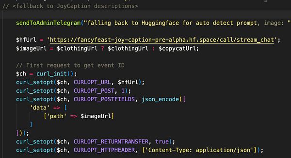 The image displays a code snippet related to a fallback function for an auto-detect prompt in a Hugging Face application.