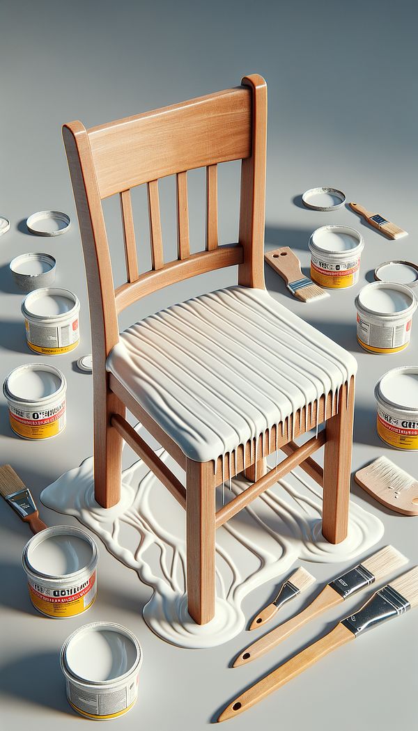 A close-up image of a wooden chair being primed with white gesso, showing the smooth surface texture created by the primer.