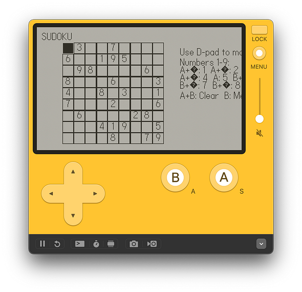 A digital Sudoku game interface displayed on a handheld gaming device.