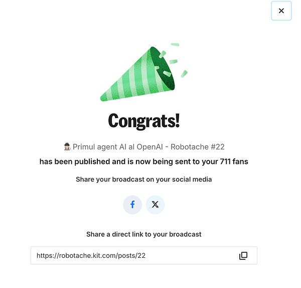 A congratulatory message indicating the publication of a newsletter.