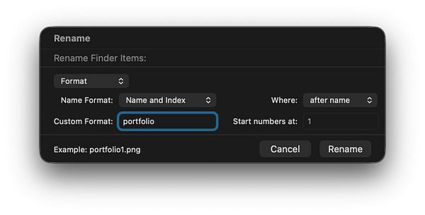 The image displays a macOS dialog box for renaming files.