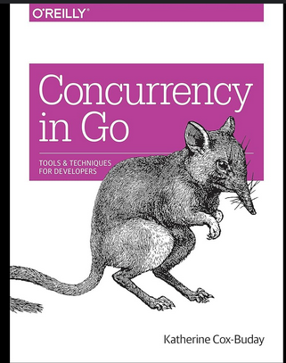 The image displays the cover of the book 'Concurrency in Go' by Katherine Cox-Buday.