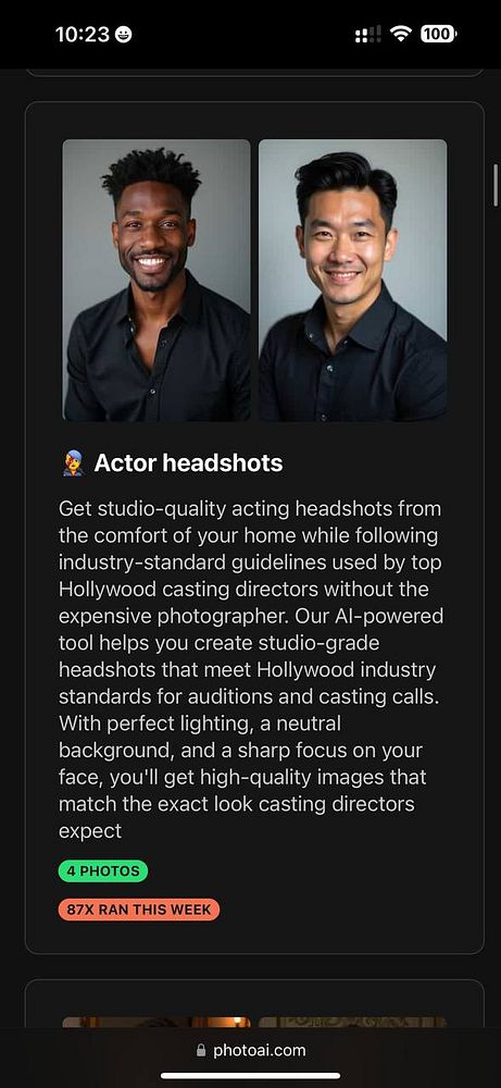 The image features two actor headshots side by side, showcasing diverse individuals.