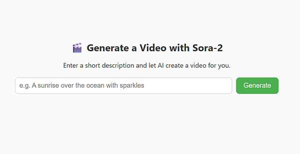 The image displays a web application interface for generating videos using Sora-2.