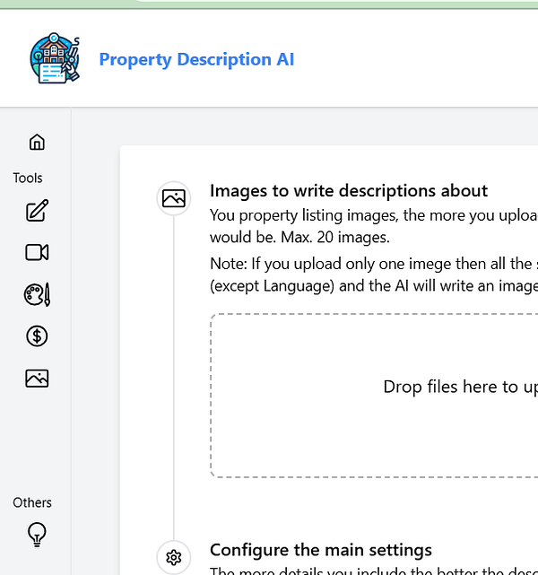 The image displays a user interface for a Property Description AI tool.