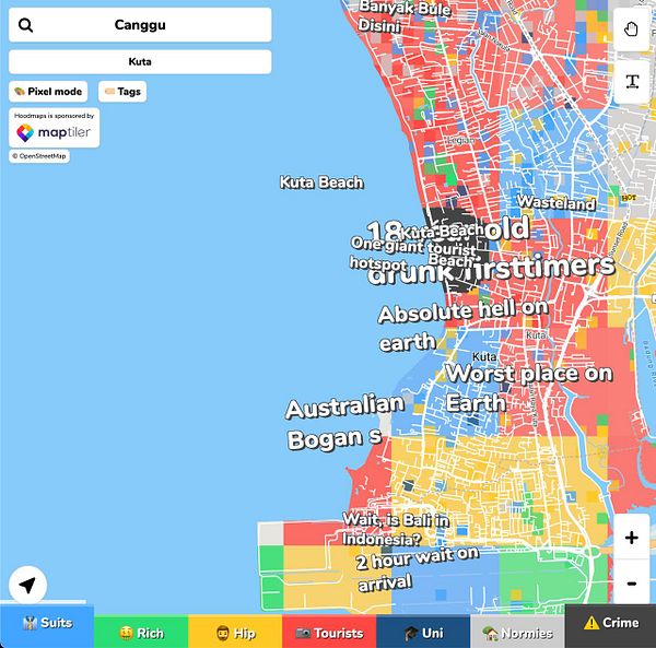 Map interface with a crime report highlighted as a heat dot in a neighborhood visualized for Hoodmaps.