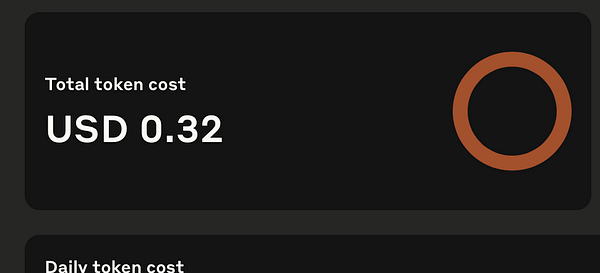 The image displays a user interface showing the total token cost for an app functionality test.