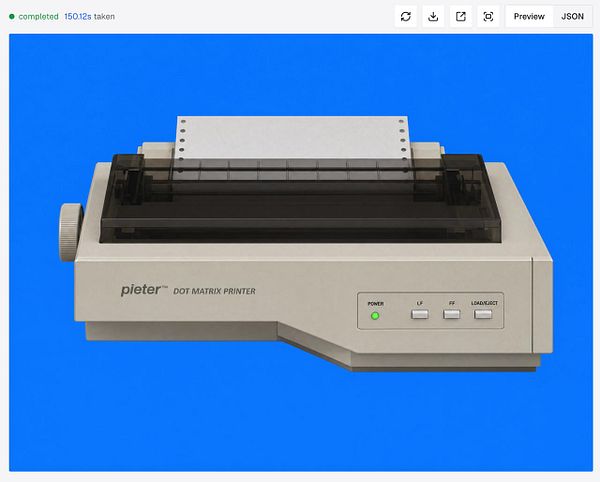 Generated digital art of a dot matrix printer with futuristic, vibrant neon colors and glitch effects.