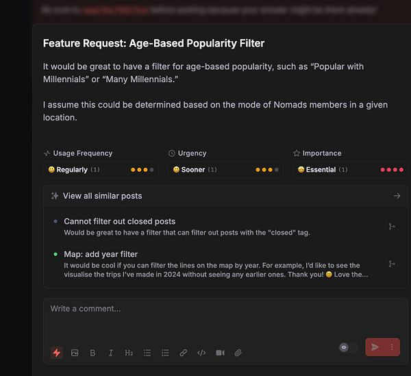 The image displays a feature request interface for an age-based popularity filter in a task management application.