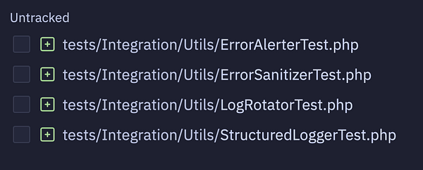 A task list displaying untracked test files in a coding environment.