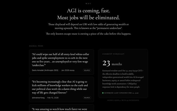 A poster featuring bold red, black, and white text elements promoting 'Escape The Permanent Underclass' with a striking, layered numerical design and abstract graphic.