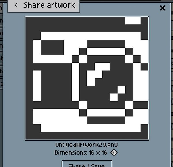 A pixel art representation of a camera displayed in a sharing interface.