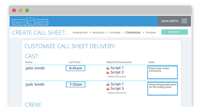 Easy Call Sheets