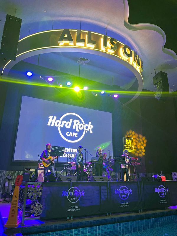 A live band performs on stage at Hard Rock Cafe in Genting Highlands.