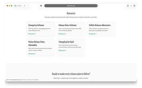 Screenshot of a website homepage in editing mode with a "resources" section added.
