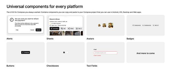 The image displays a UI kit showcasing various universal components for app development.