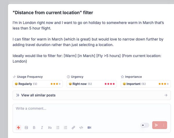 The image displays a task interface for filtering travel options based on location and preferences.