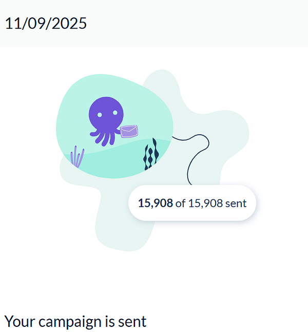 A colorful illustration depicting an octopus sending a newsletter campaign.
