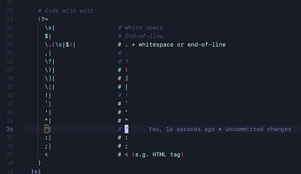The image displays a code snippet related to regular expressions in a text editor interface.