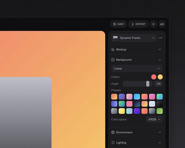 The image displays a user interface for a design application featuring gradient settings.