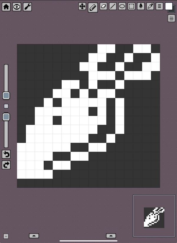 A pixel art representation of a carrot is displayed on a digital canvas.
