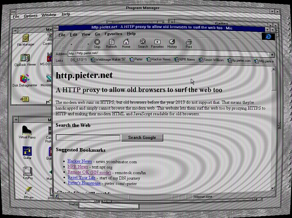 A pixel-art style graphic simulating a CRT monitor display with colorful horizontal scan lines and blocky text reading "VGA SCREEN 1995".