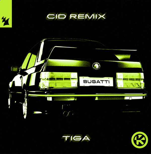 The image features the cover art for Tiga's track 'Bugatti' (CID Remix).