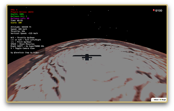 A digital simulation interface displaying a spacecraft flying above a planet's surface with various flight statistics and controls.