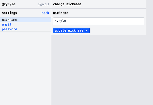 Screenshot of a text-based UI for a software project called Telesink, showing a clean interface with minimal icons and navigation elements.