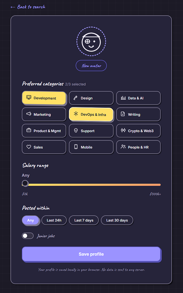 Interface of a dashboard featuring user profile settings, filter options, bookmarks, and language selection options with a profile avatar.