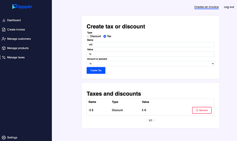 Dippper light-invoice