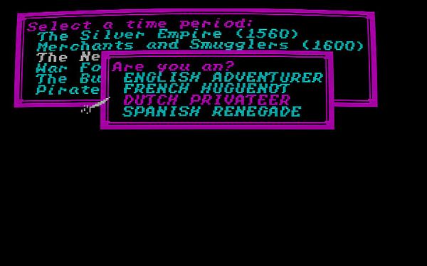 Screenshot of the title screen for 'Sid Meier's Pirates!' (1987) video game on a computer interface.